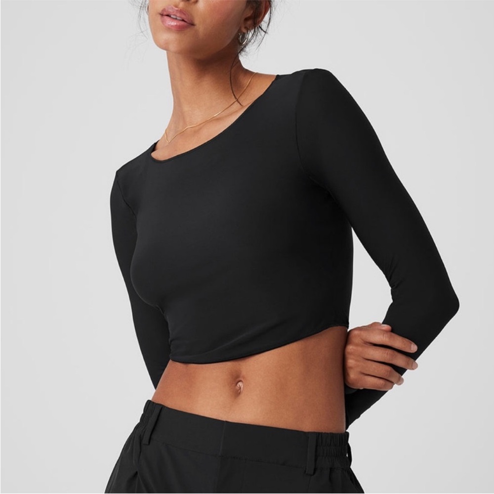Alo Sheer Illusion Crop Long Sleeve Top - Picture 3 of 5